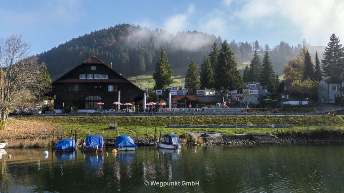Ein letzter Blick auf den Grünen Aff mit dem Camping im Hintergrund